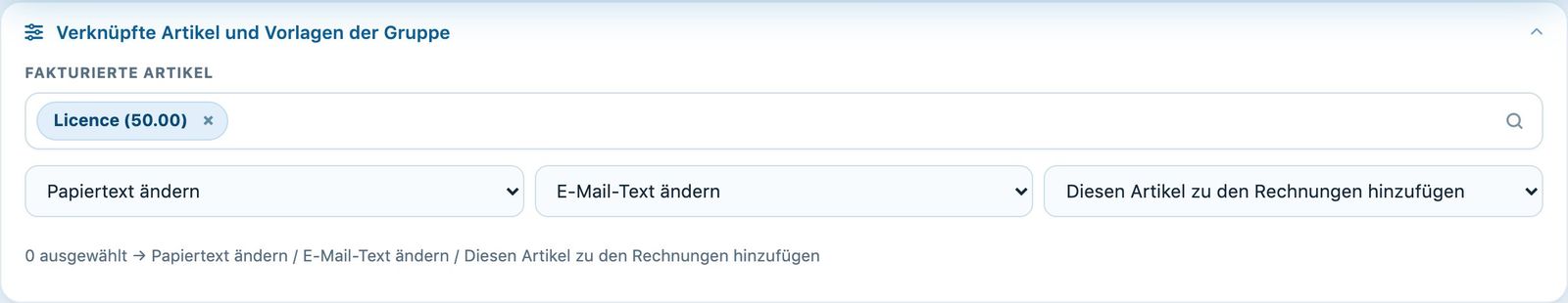 Der Bereich «Verknüpfte Artikel und Vorlagen der Gruppe»