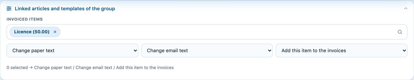The “Linked articles and templates of the group” panel