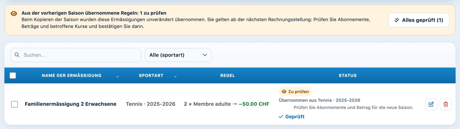Eine kopierte Regel, zu prüfen