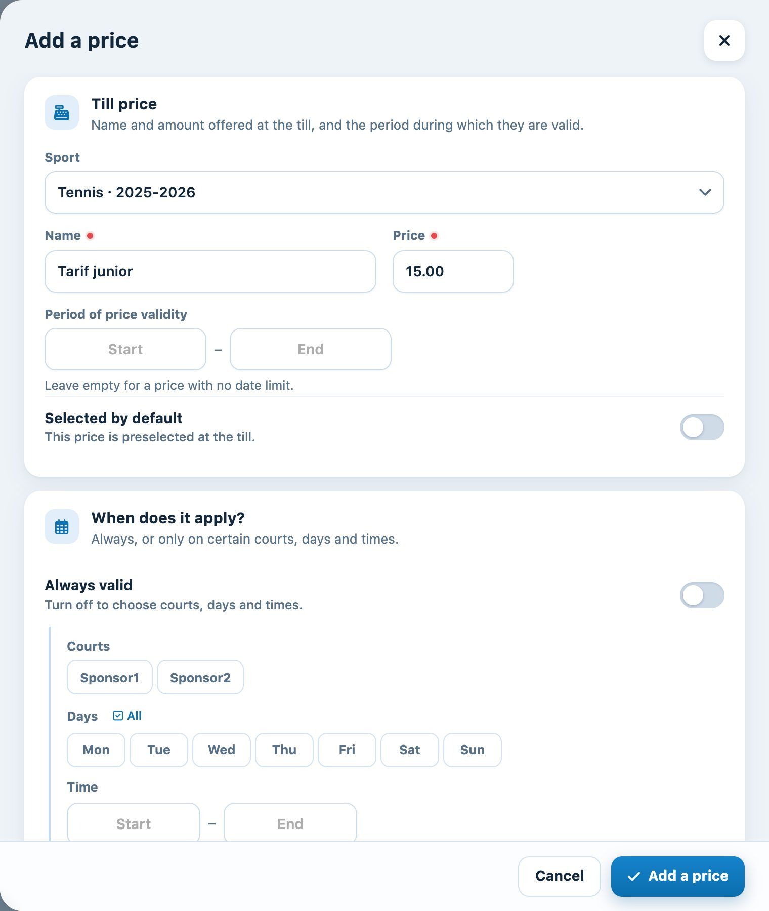 Add a price panel