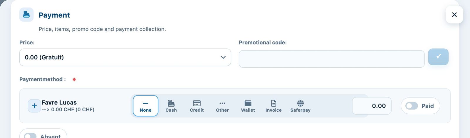 Choosing the cash register price in a booking