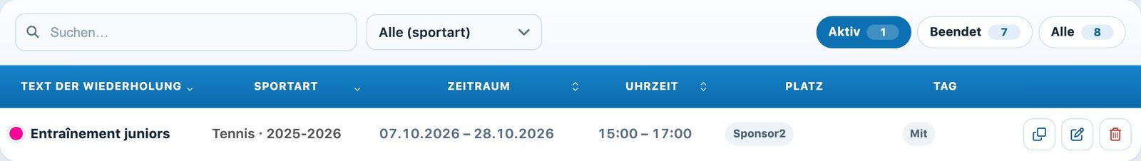 Liste der Wiederholungen